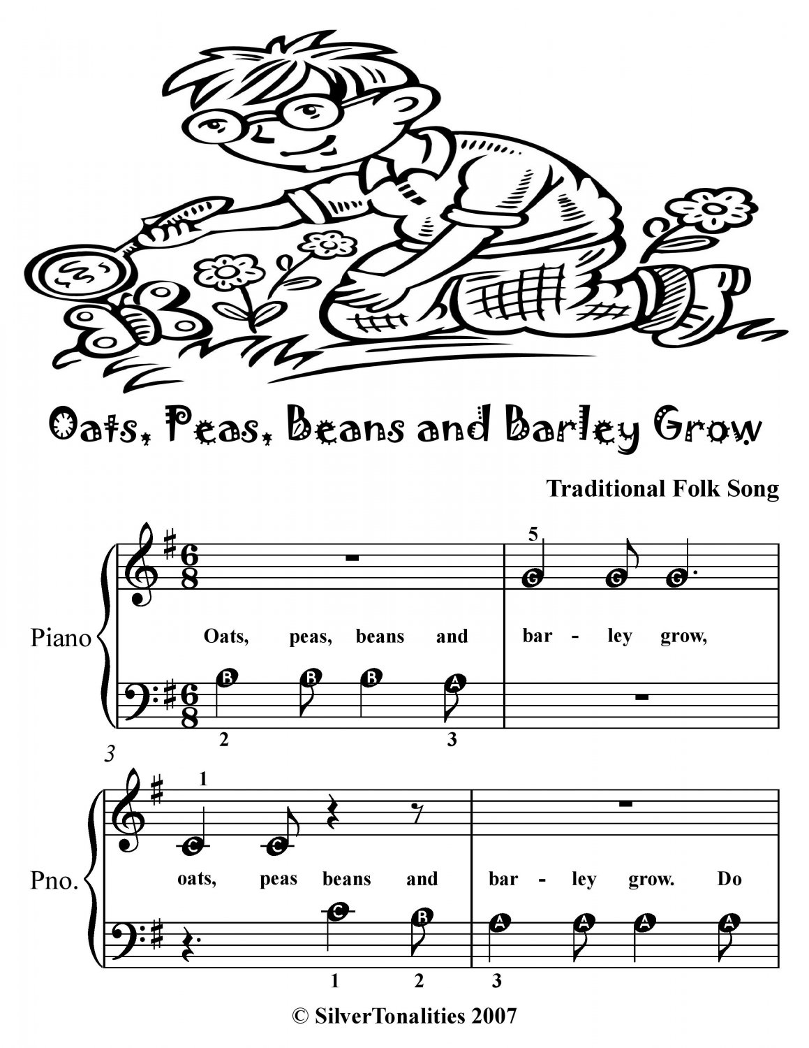 Oats and Beans and Barley Grow Beginner Piano Sheet Music Tadpole Edition