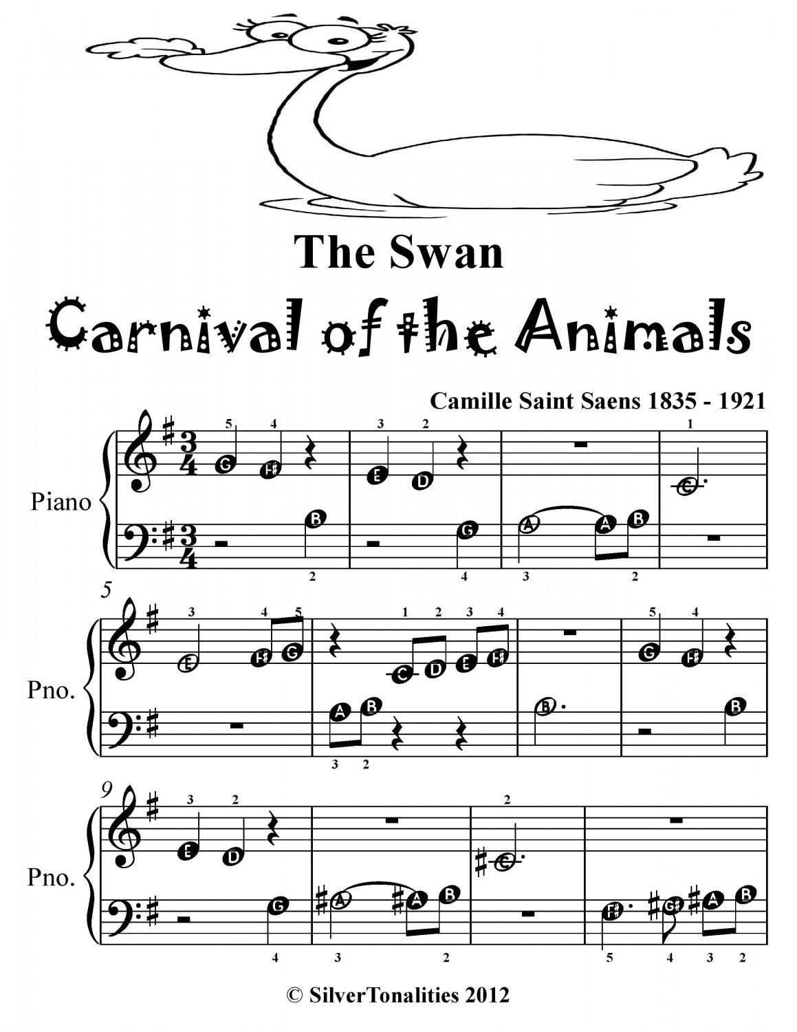 The Swan Carnival of the Animals Beginner Piano Sheet Music Tadpole Edition PDF