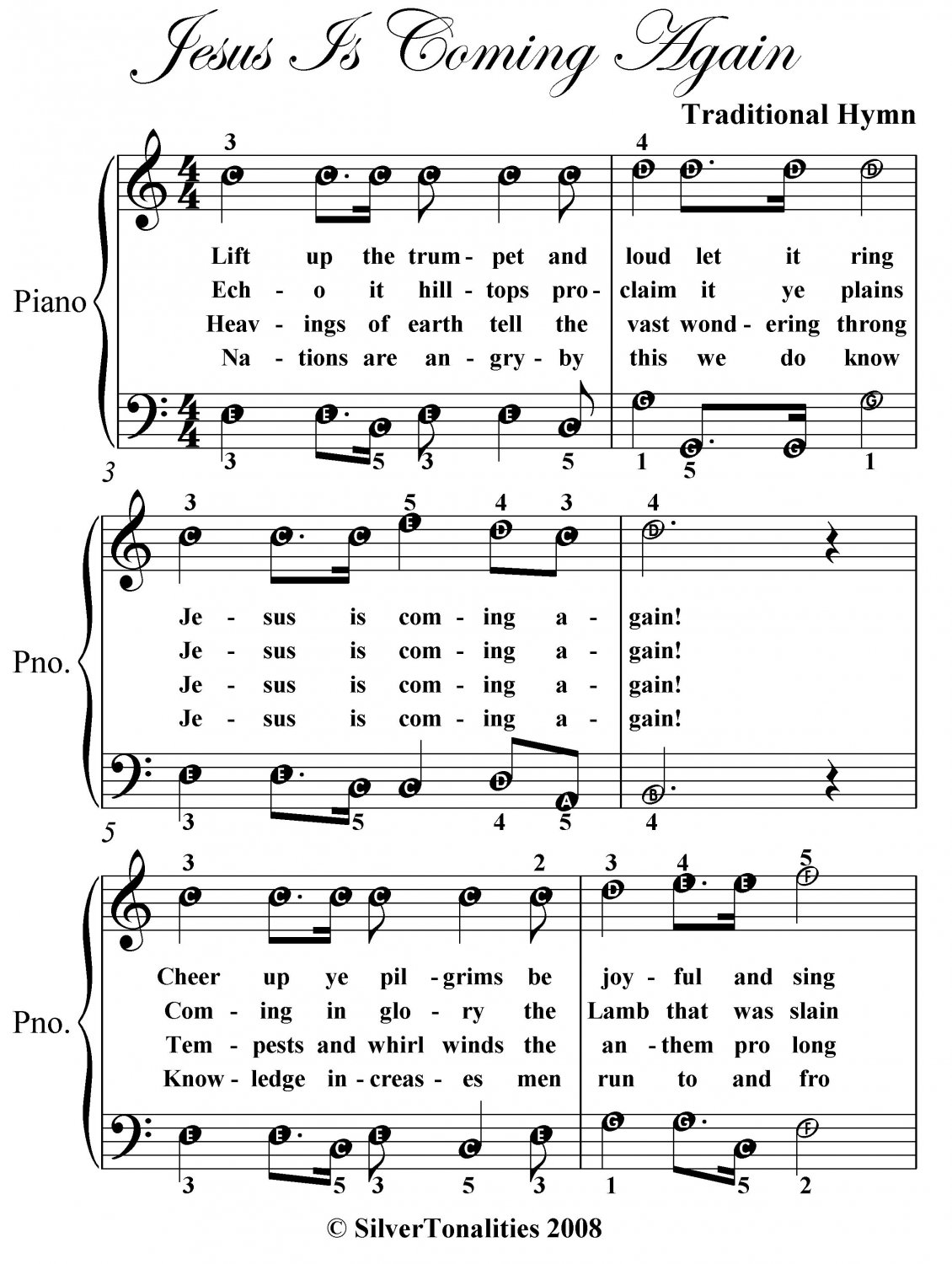 Jesus Is Coming Again Easy Piano Sheet Music PDF