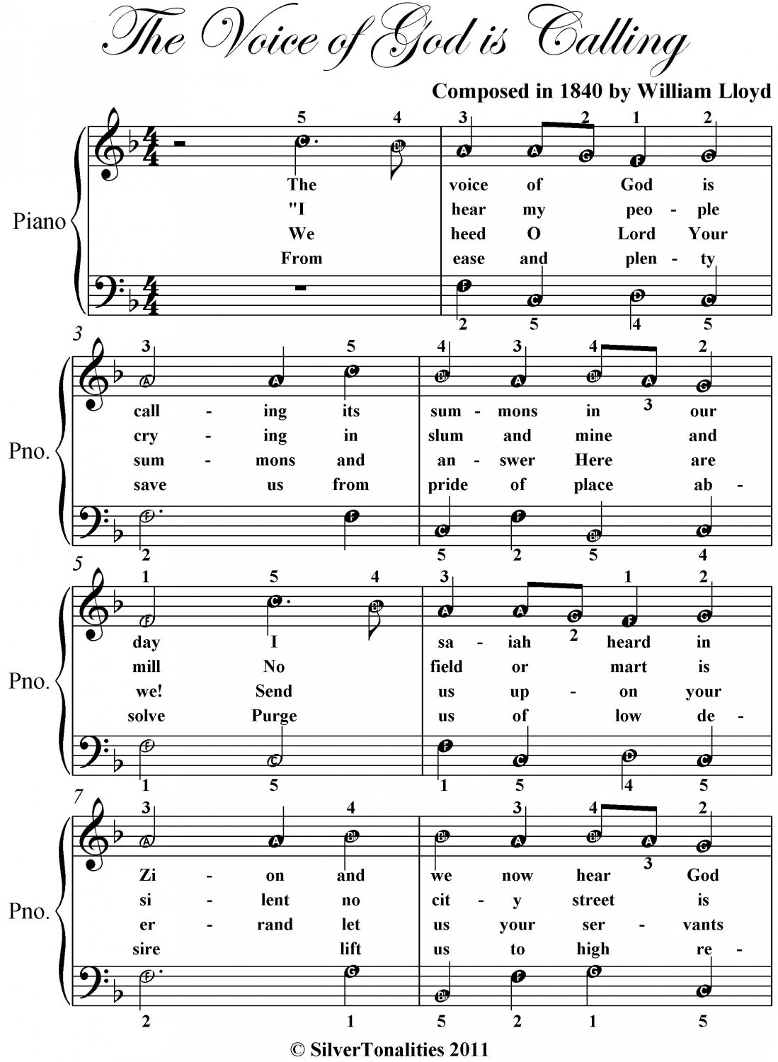 The Voice of God Is Calling Easy Piano Sheet Music PDF