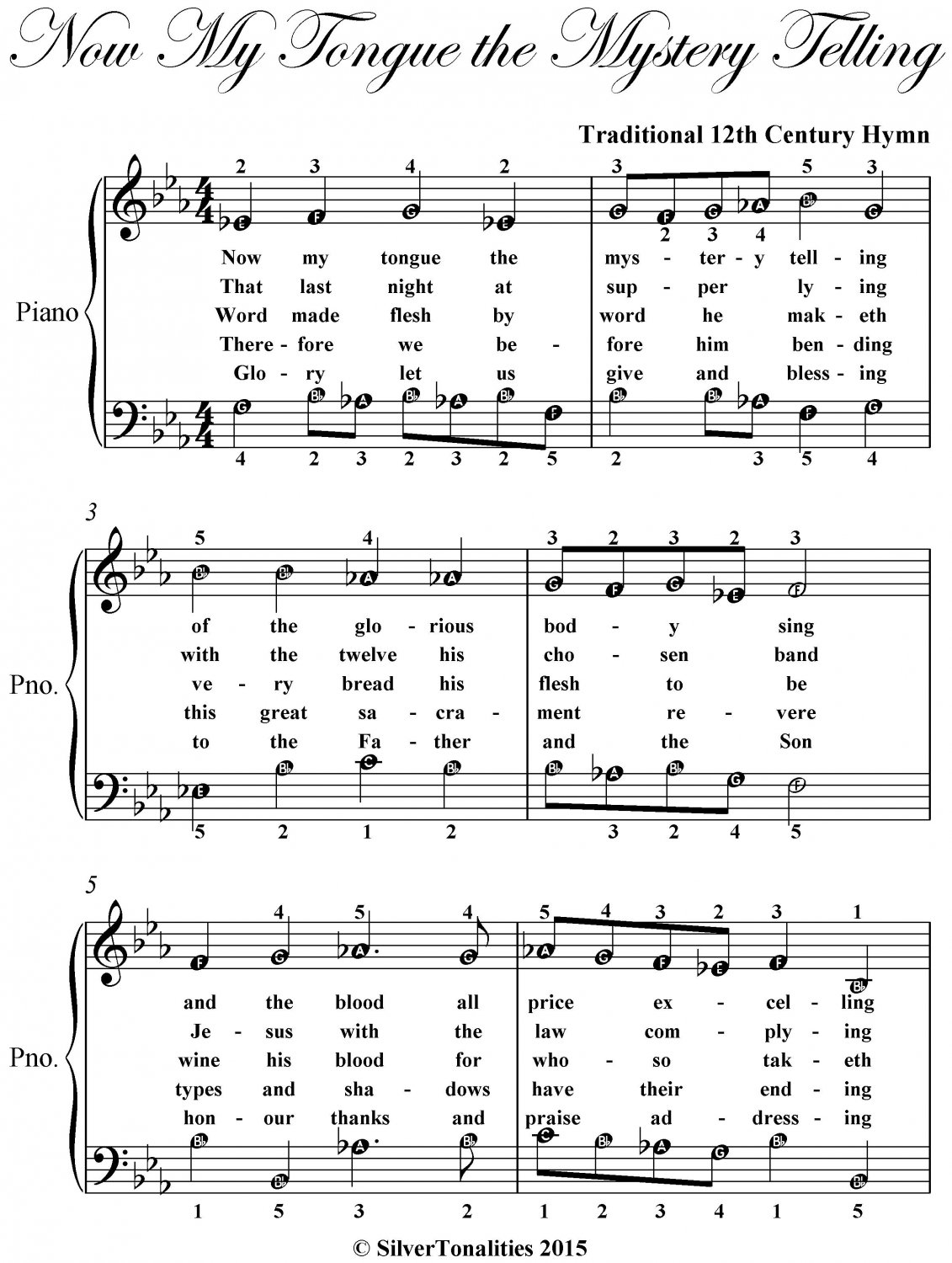 Now My Tongue the Mystery Telling Easy Piano Sheet Music PDF