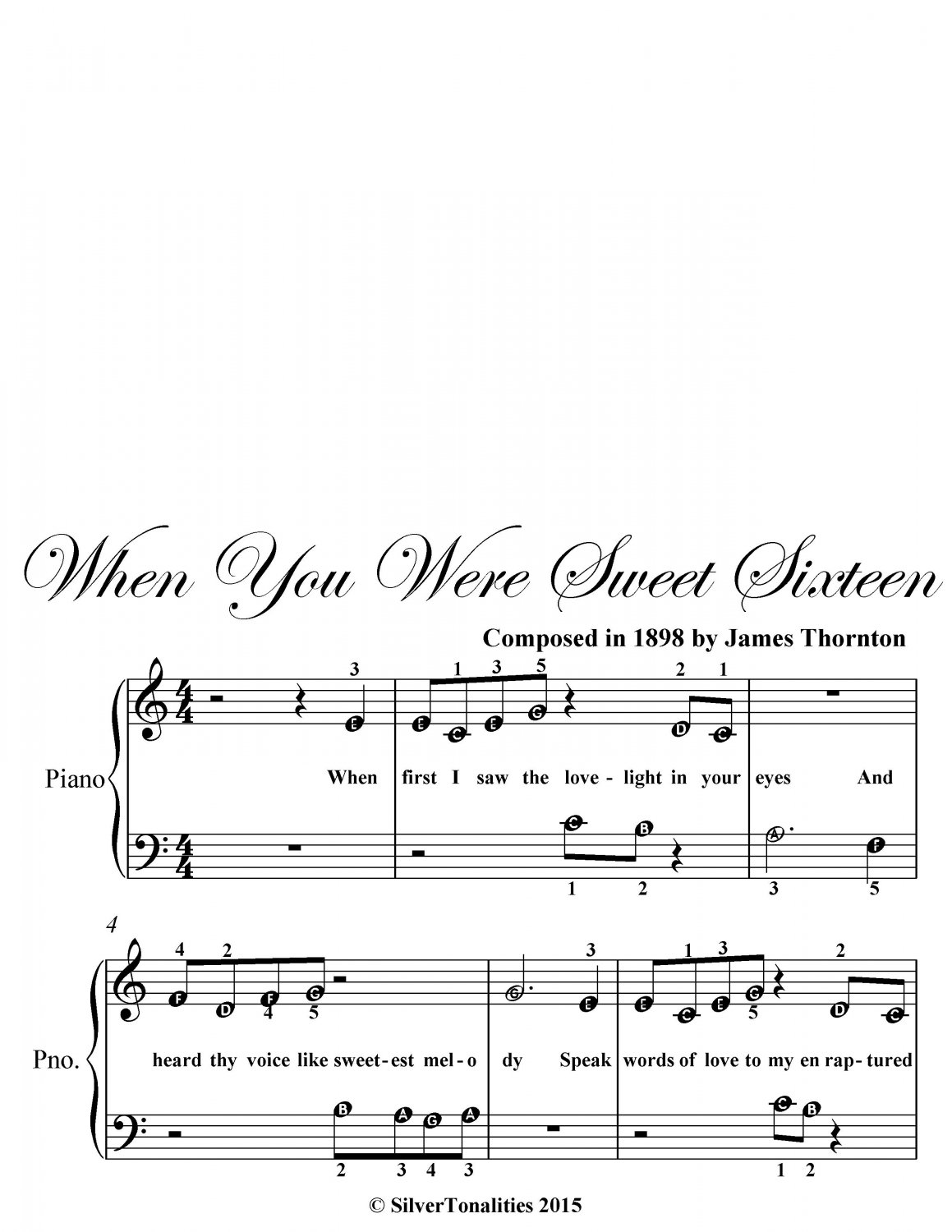 When You Were Sweet Sixteen Beginner Piano Sheet Music PDF
