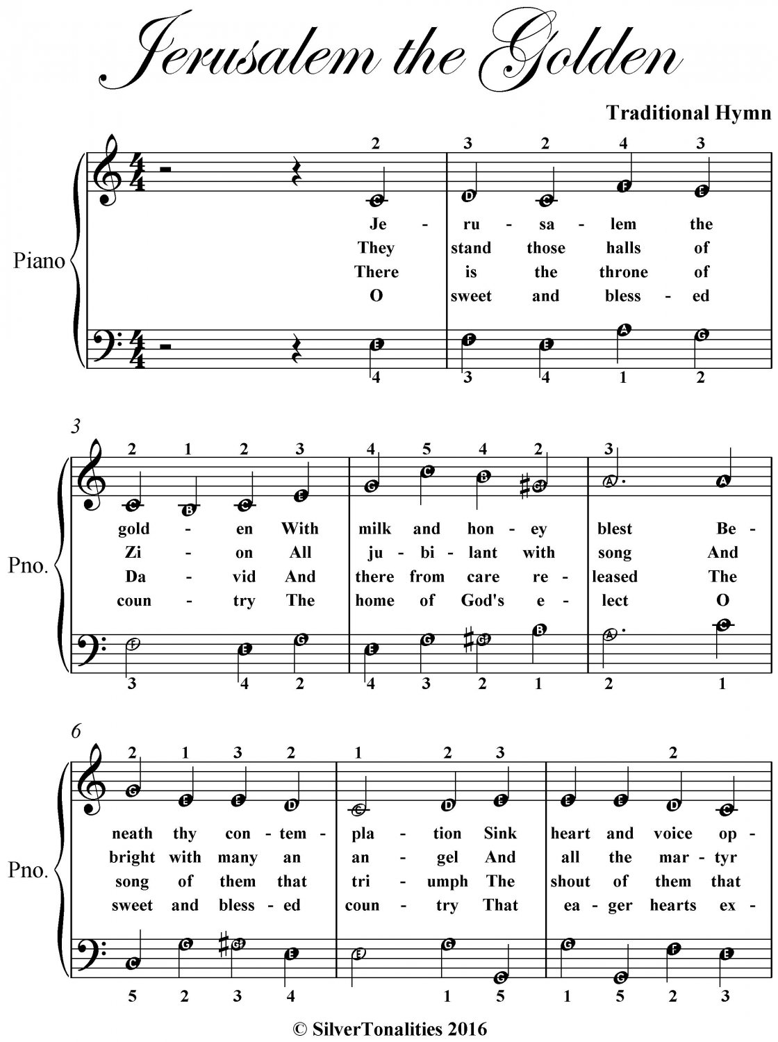 Jerusalem the Golden Easy Piano Sheet Music