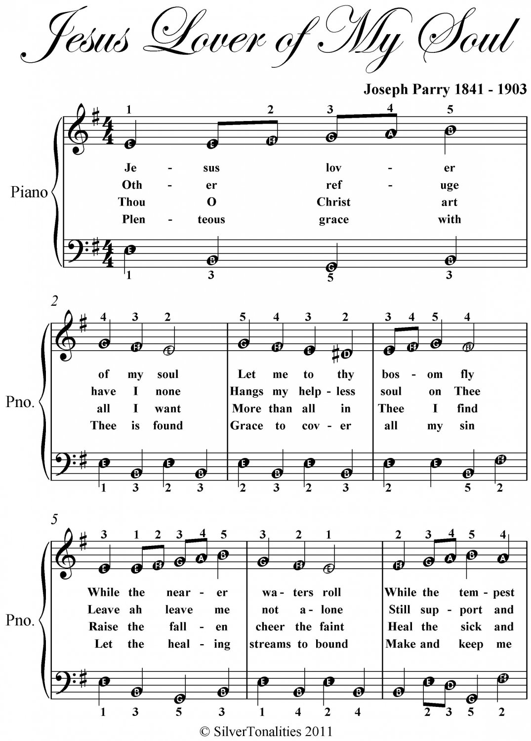 Jesus Lover of My Soul Easy Piano Sheet Music PDF
