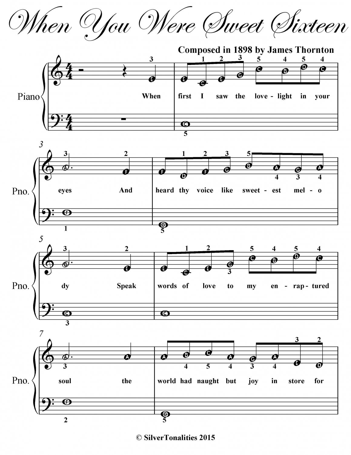 When You Were Sweet Sixteen Easiest Piano Sheet Music PDF