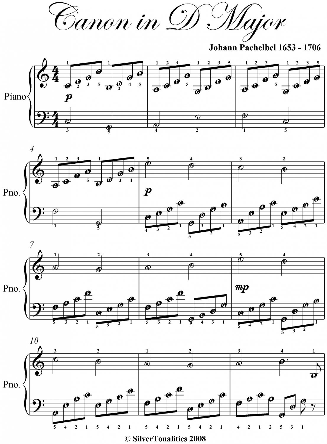 Canon In D Easy Piano Sheet Music