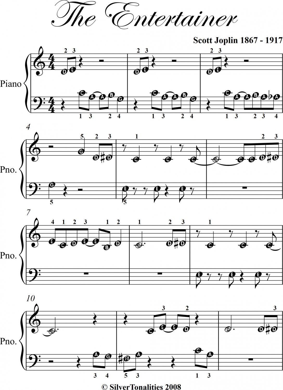 The Entertainer Beginner Piano Sheet Music