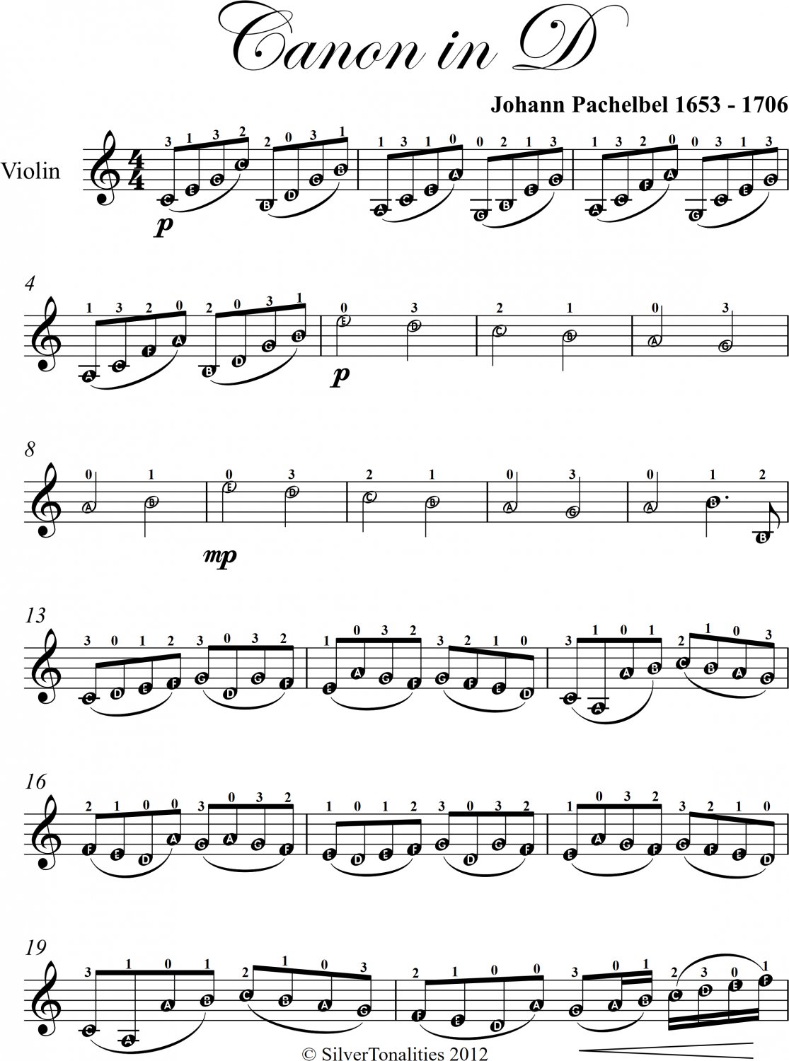 Canon in D Easy Violin Sheet Music