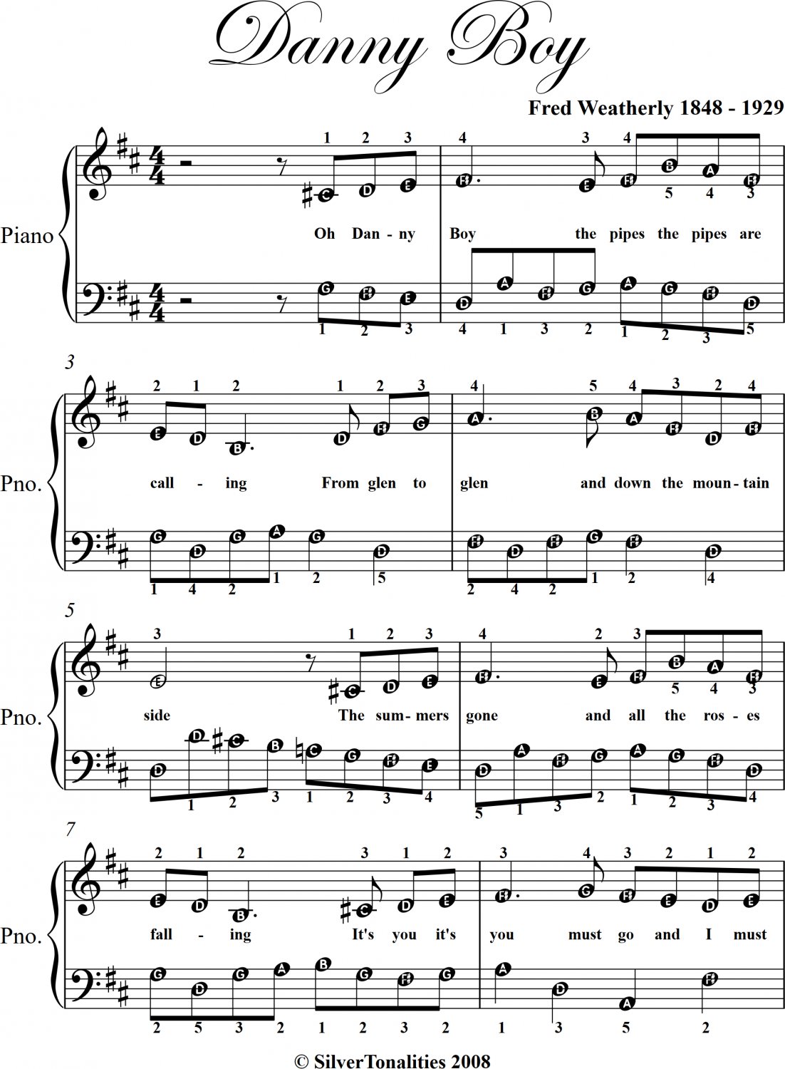 Danny Boy Easy Piano Sheet Music