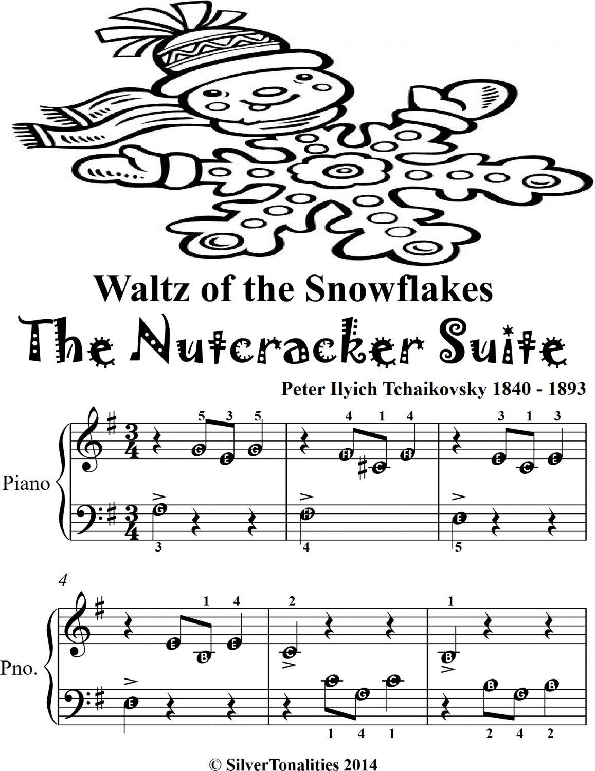 Waltz of the Snowflakes the Nutcracker Suite Beginner Piano Sheet Music