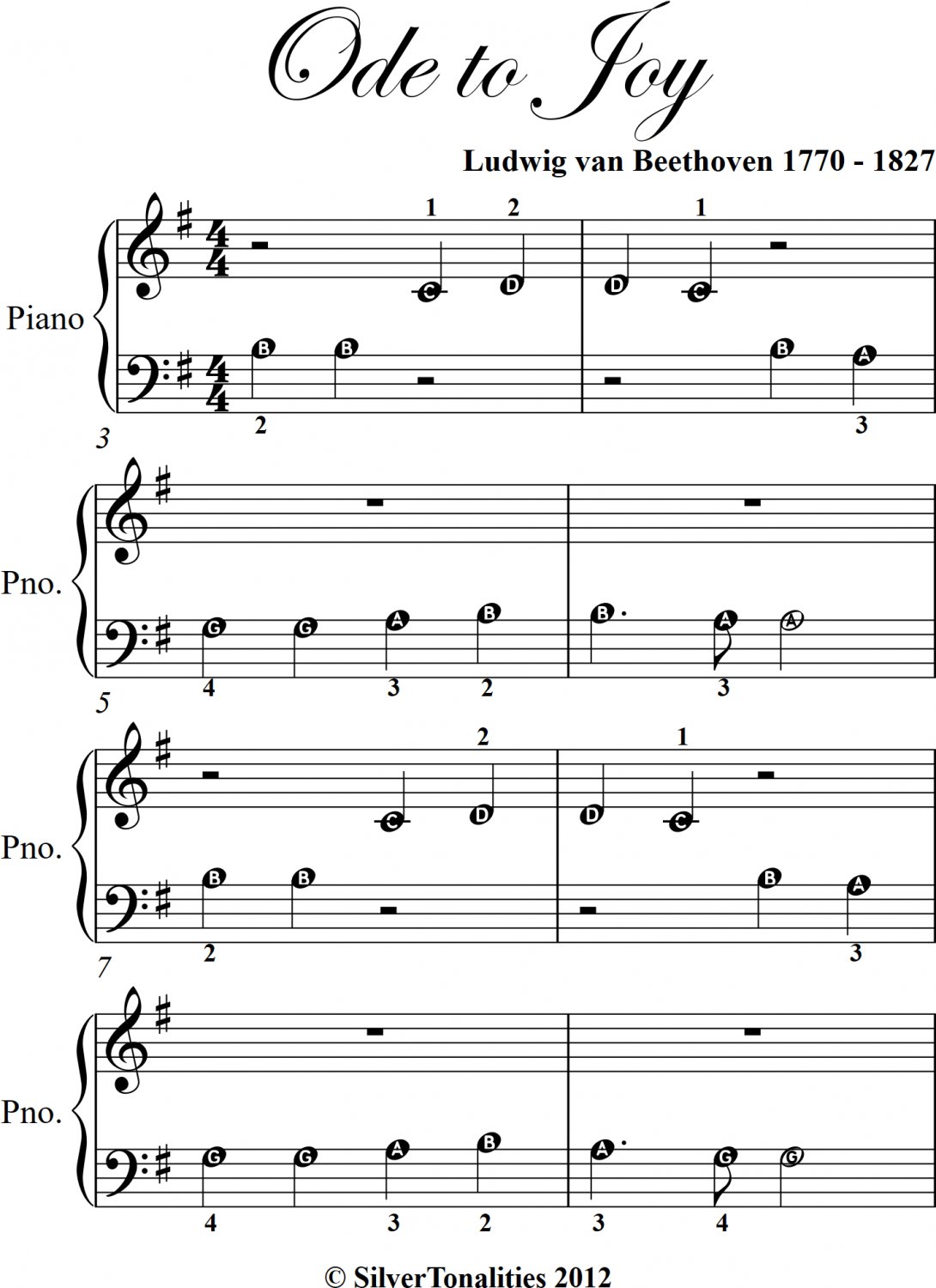 Ode To Joy Beginner Piano Sheet Music