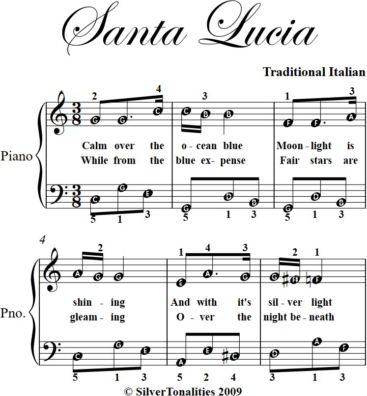 Santa Lucia Easy Piano Sheet Music