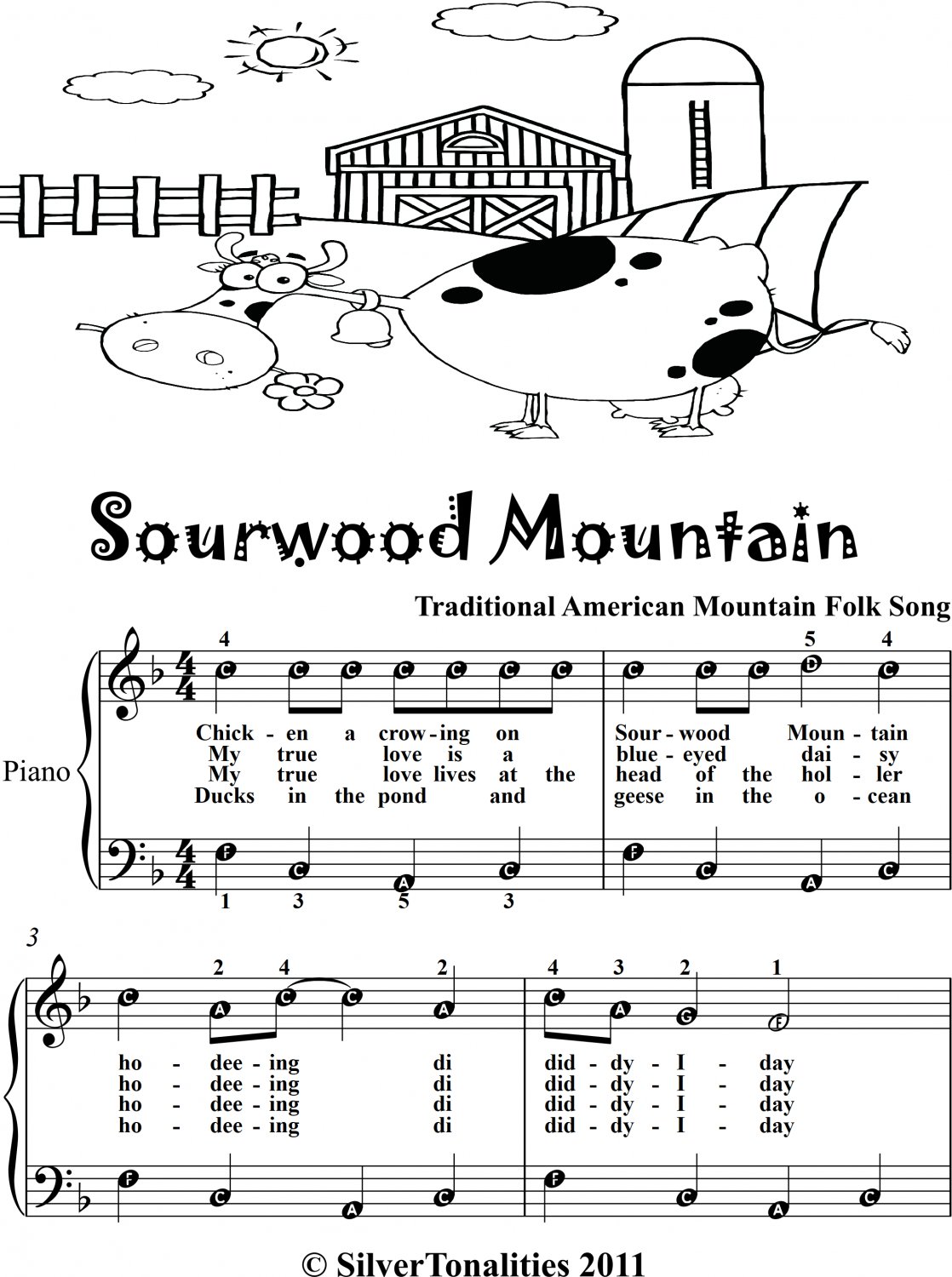 Sourwood Mountain Easy Piano Sheet Music