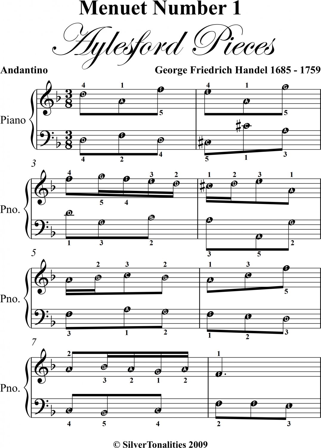Menuet 1 Andantino Aylesford Pieces Easy Piano Sheet Music