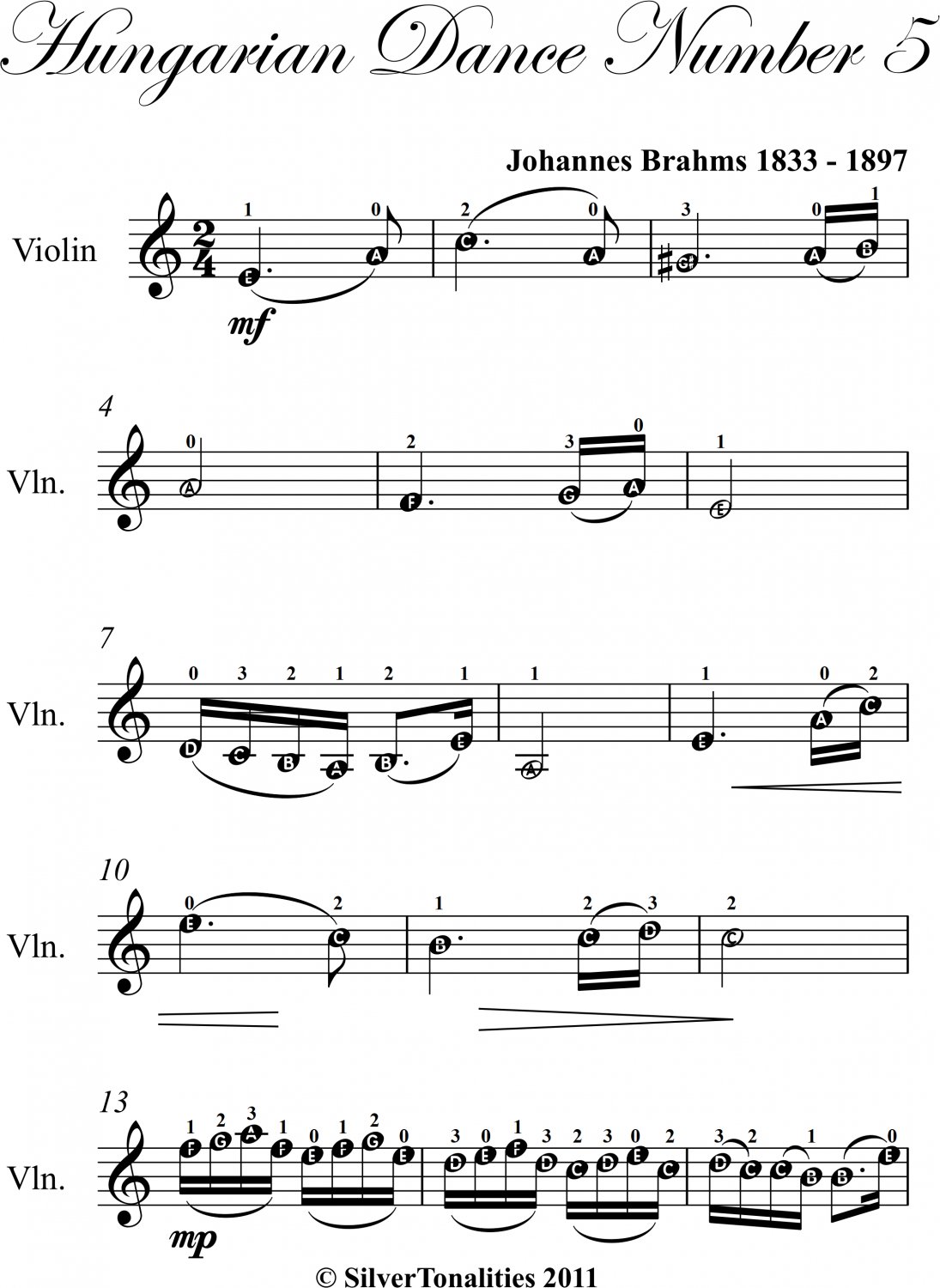 Hungarian Dance Number 6 Easy Violin Sheet Music