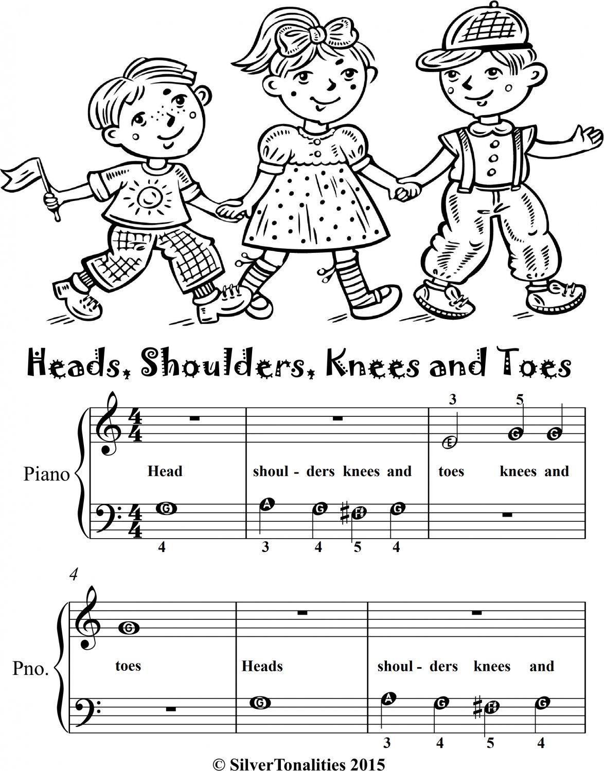 Heads Shoulders Knees and Toes Beginner Piano Sheet Music