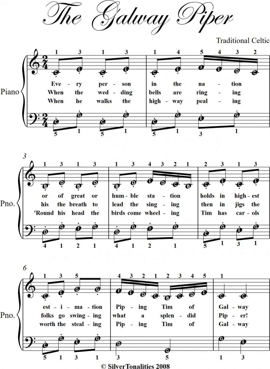 Galway Piper Easy Piano Sheet Music