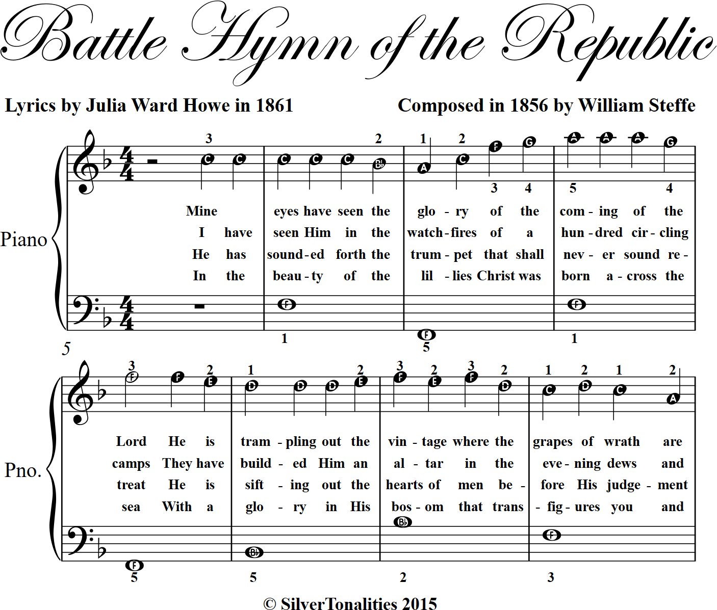 Battle Hymn of the Republic Easiest Piano Sheet Music