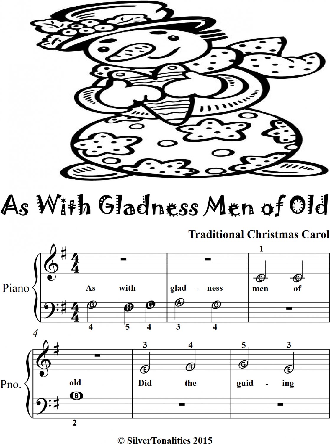 As With Gladness Men of Old Traditional Christmas Carol Beginner Piano Sheet Music