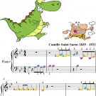 Fossils Carnival of the Animals Beginner Piano Sheet Music with Colored Notes