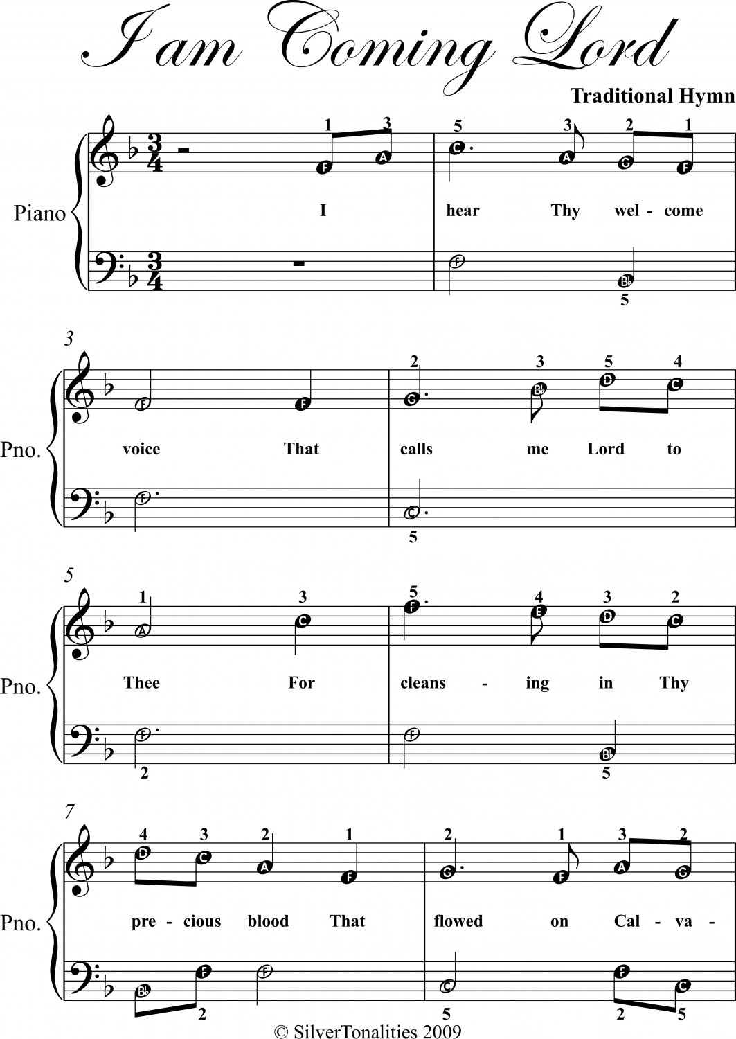 I Am Coming Lord Easy Piano Sheet Music