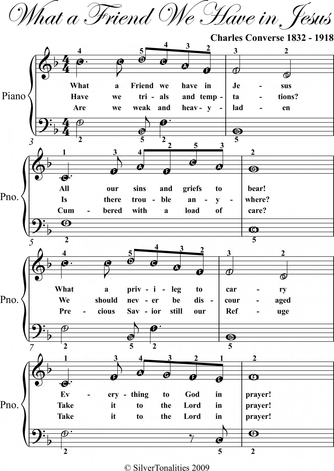 What a Friend We Have In Jesus Easy Piano Sheet Music