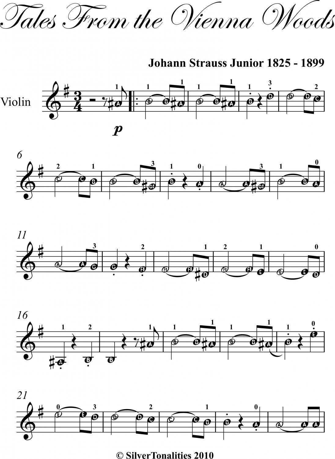 Tales from the Vienna Woods Easy Violin Sheet Music