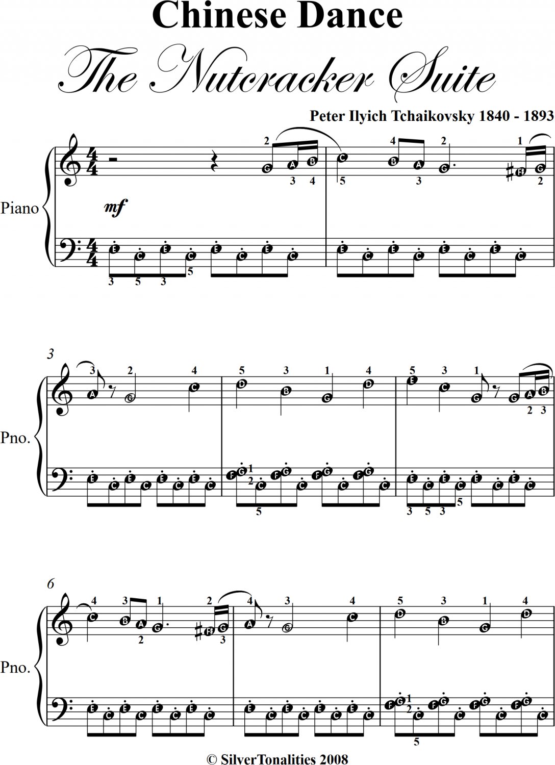 Chinese Dance Nutcracker Suite Easy Piano Sheet Music