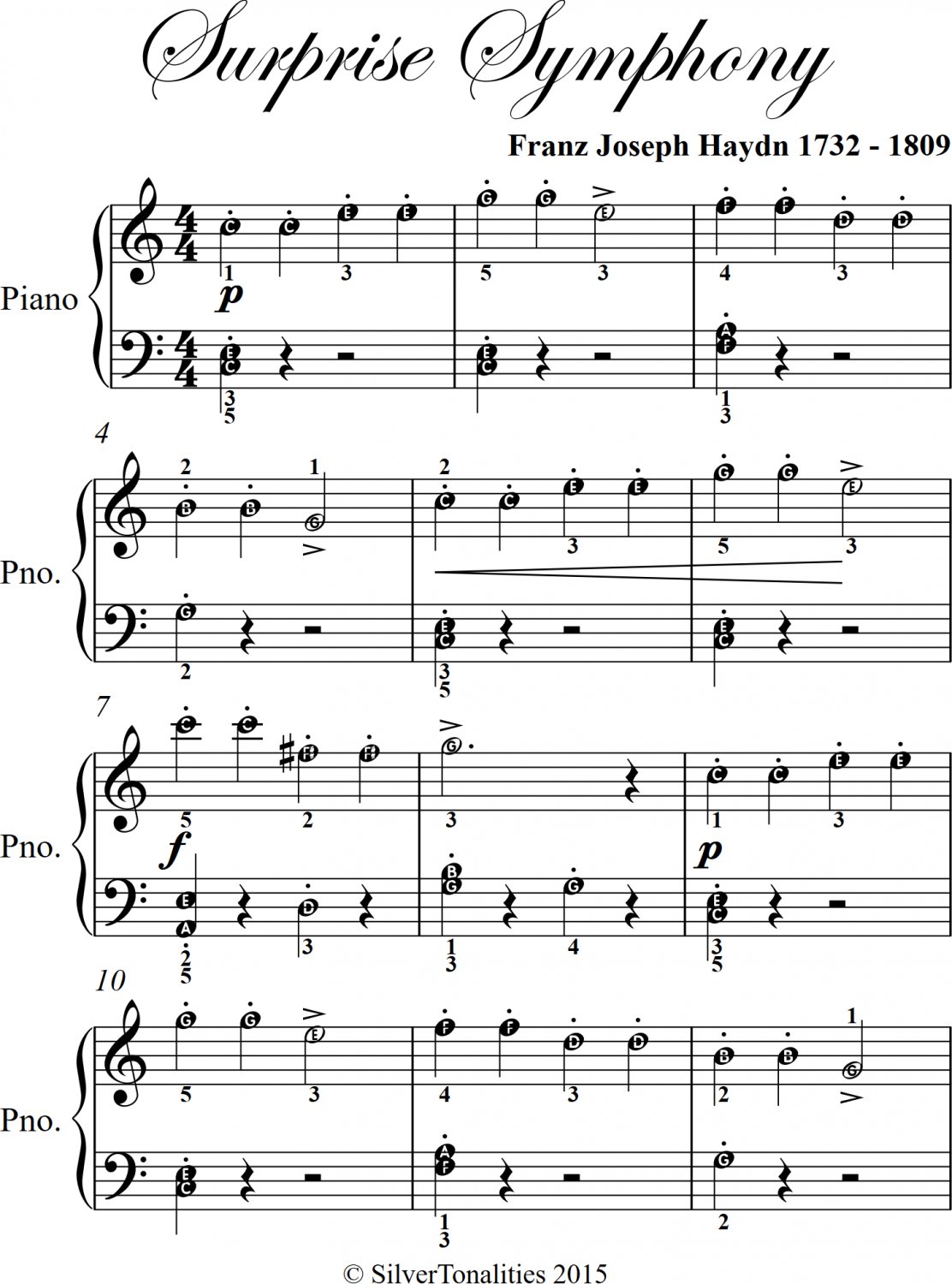 Surprise Symphony Easy Piano Sheet Music