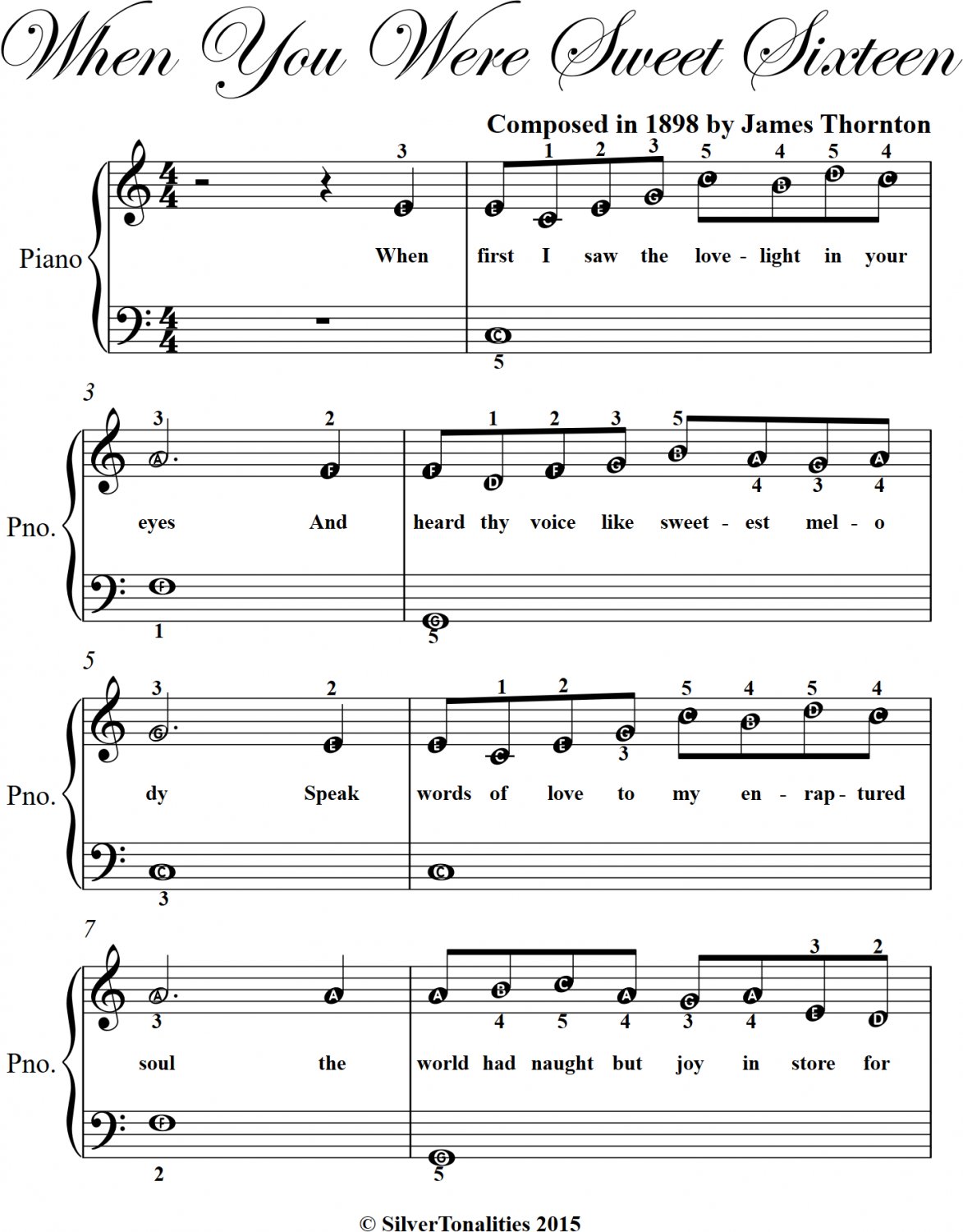 When You Were Sweet Sixteen Easiest Piano Sheet Music