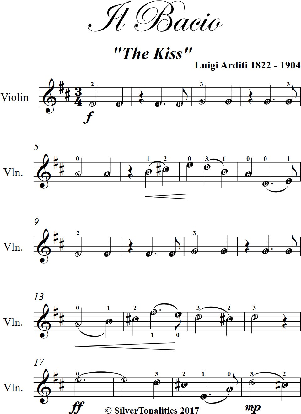 Il Bacio the Kiss Easy Violin Sheet Music LIST PRICE