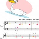 Swan Lake Theme Beginner Piano Sheet Music with Colored Notes