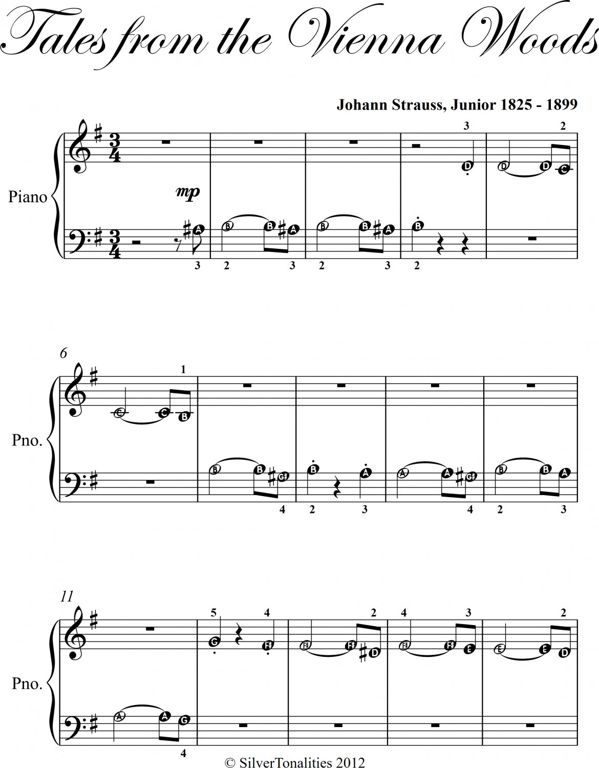 Tales from the Vienna Woods Beginner Piano Sheet Music