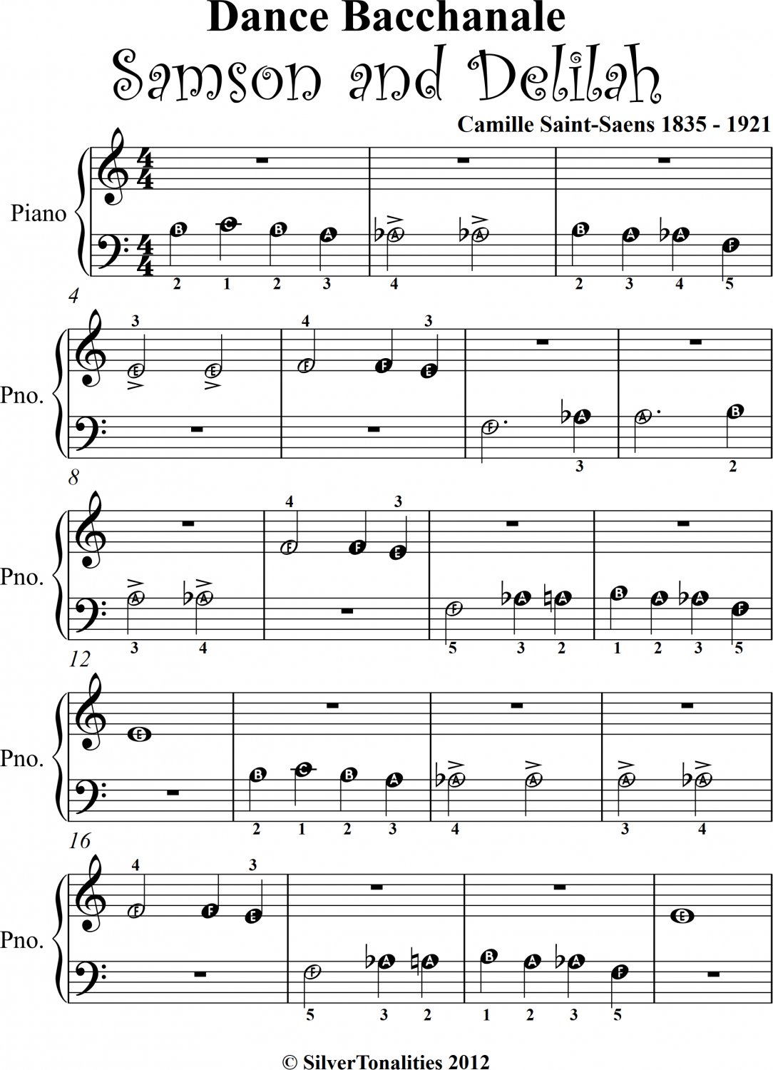 Dance Bacchanale Samson And Delilah Beginner Piano Sheet Music