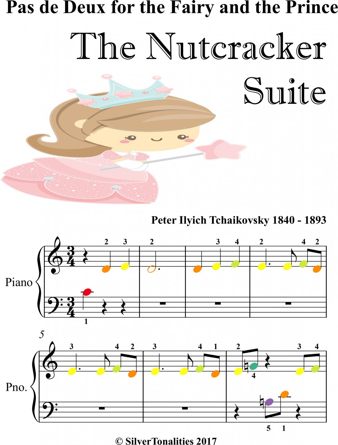 Pas de deux for the Fairy and the Prince Beginner Piano Sheet Music with Colored Notes