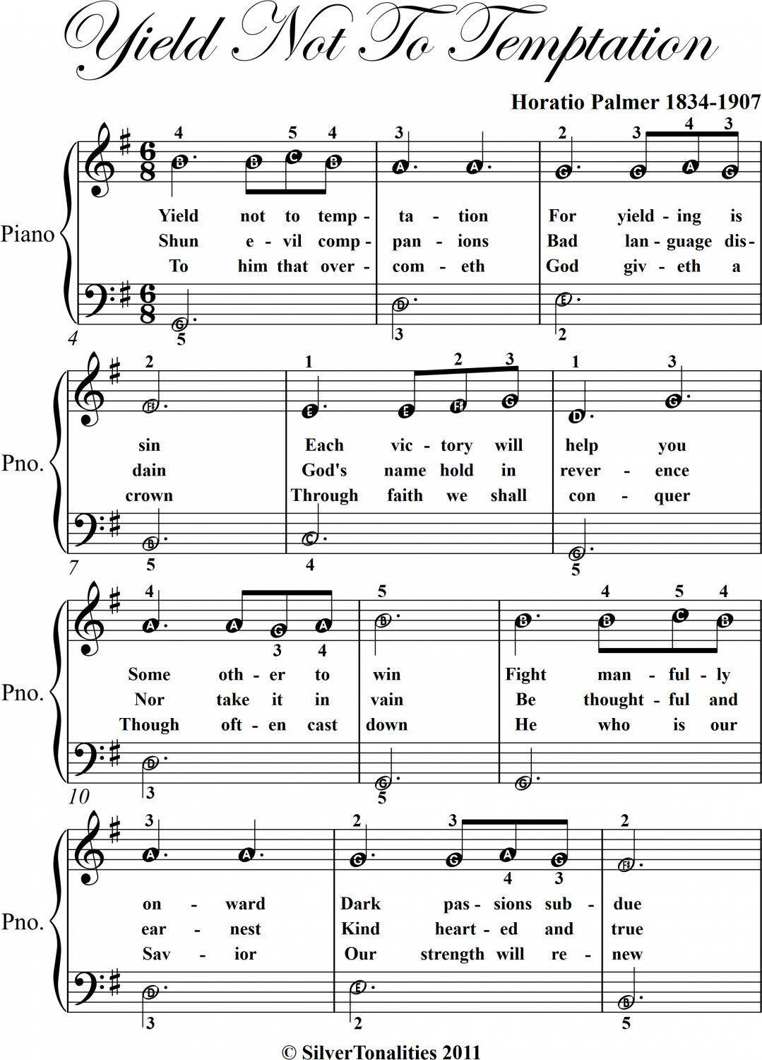 Yield Not to Temptation Easy Piano Sheet Music