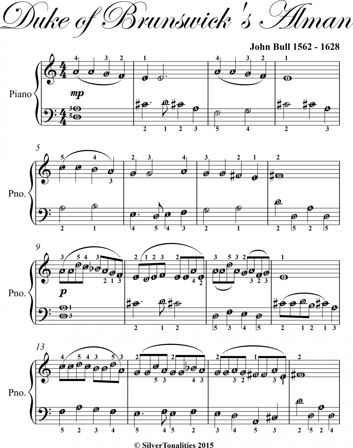 Duke of Brunswick's Alman Easy Piano Sheet Music
