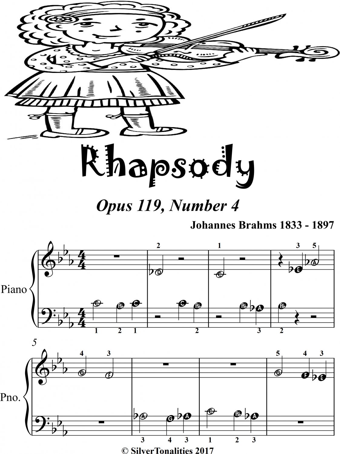 Rhapsody Opus 119 Number 4 Beginner Piano Sheet Music