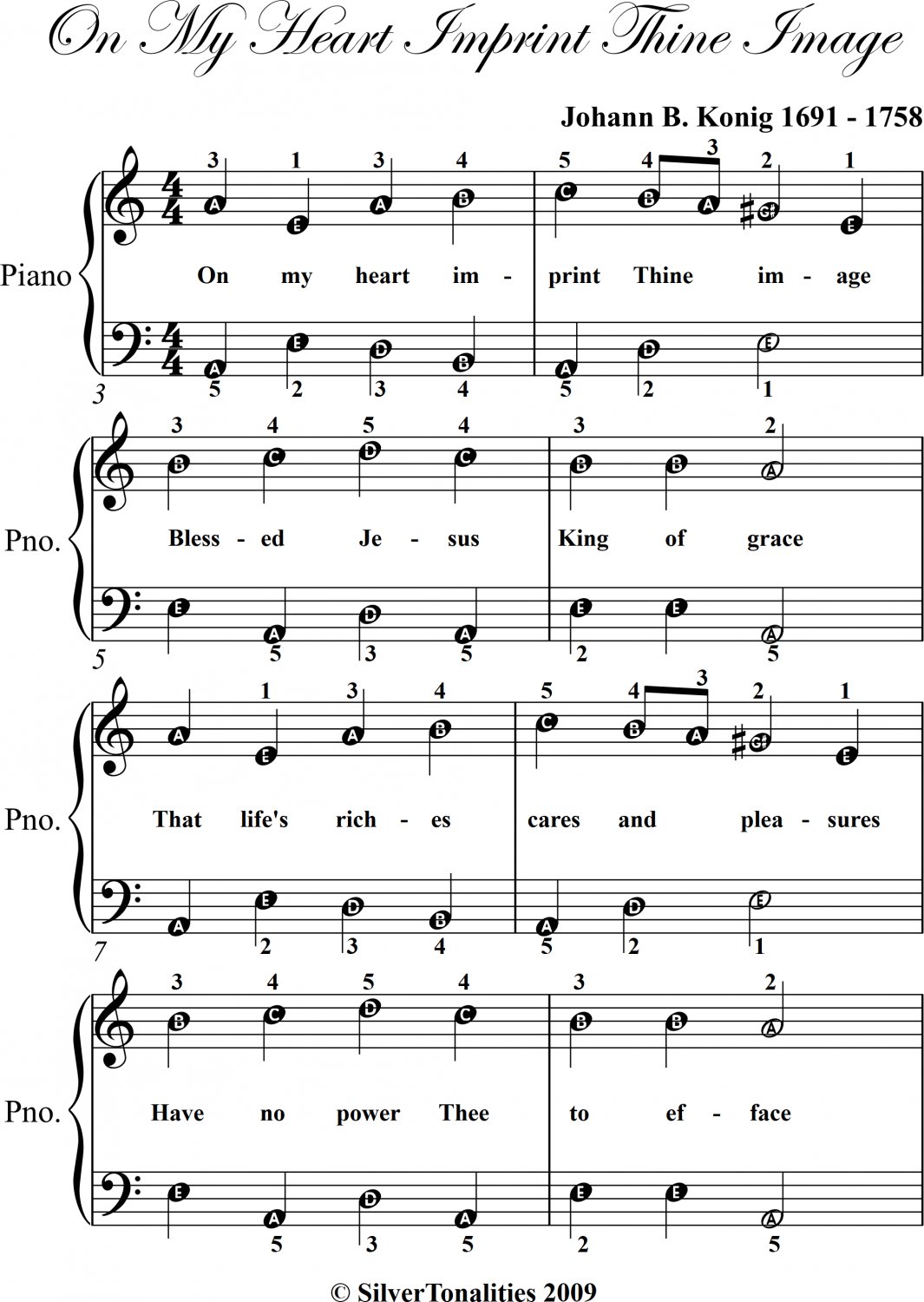 On My Heart Imprint Thine Image Easy Piano Sheet Music