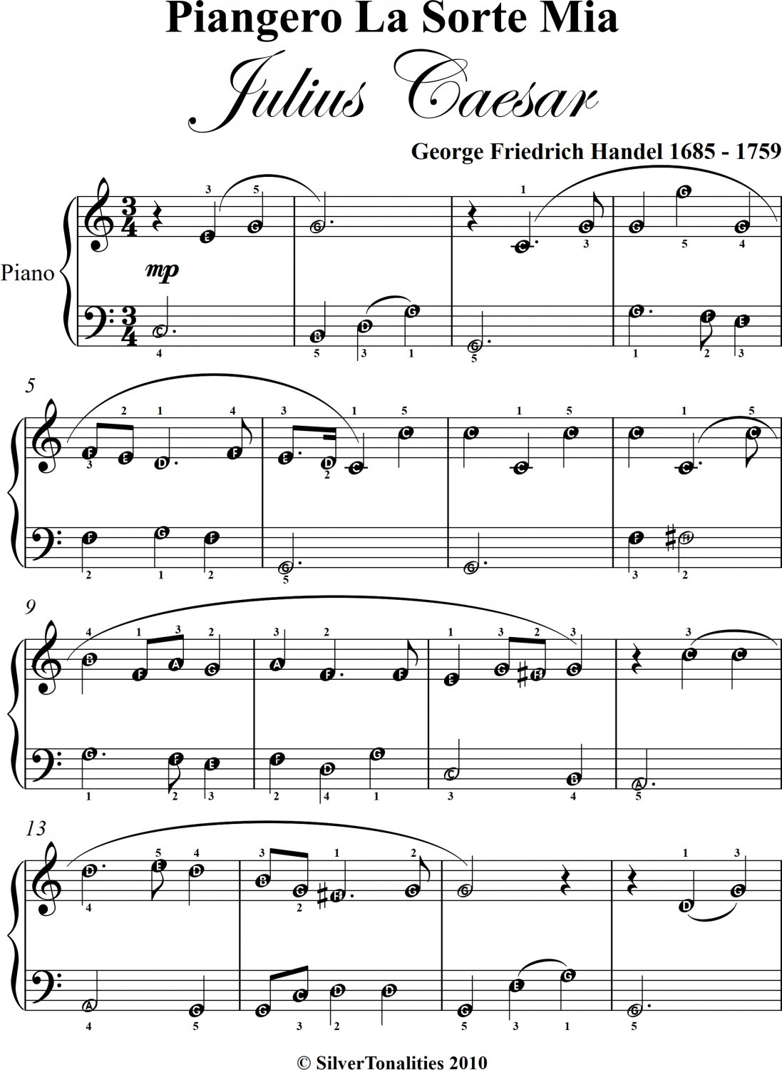 Piangero La Sorte Mia Easy Piano Sheet Music
