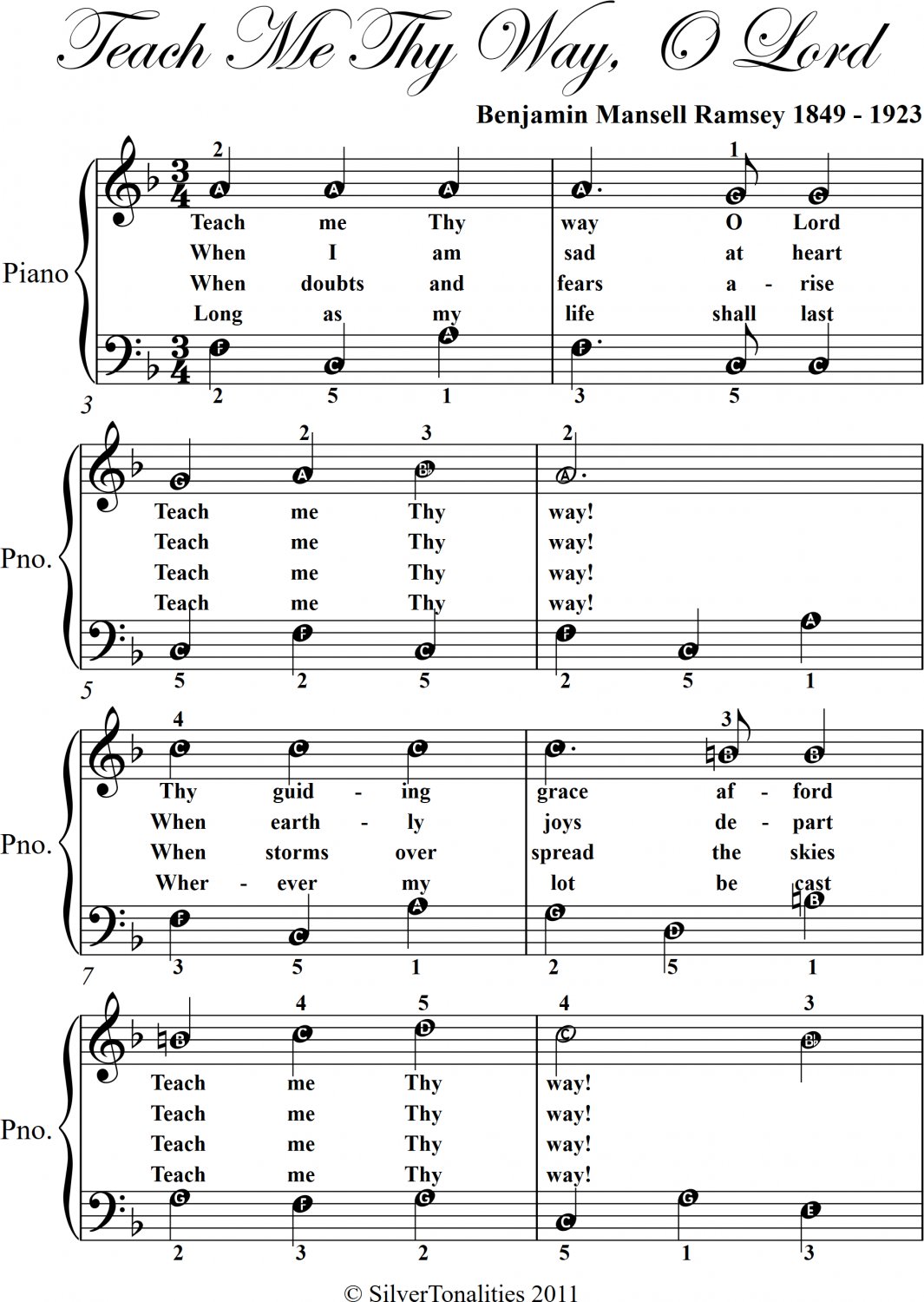 Teach me thy way o lord easy piano sheet music