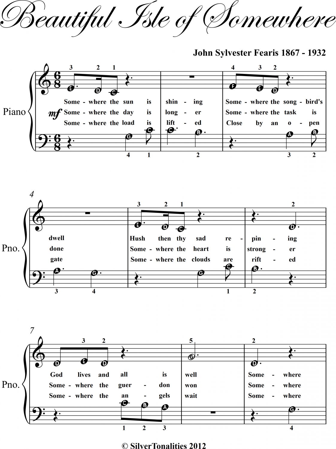 Beautiful Isle of Somewhere Beginner Piano Sheet Music