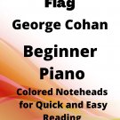 You're a Grand Old Flag Beginner Piano Sheet Music with Colored Notation