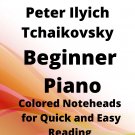Swan Lake Theme Beginner Piano Sheet Music with Colored Notes