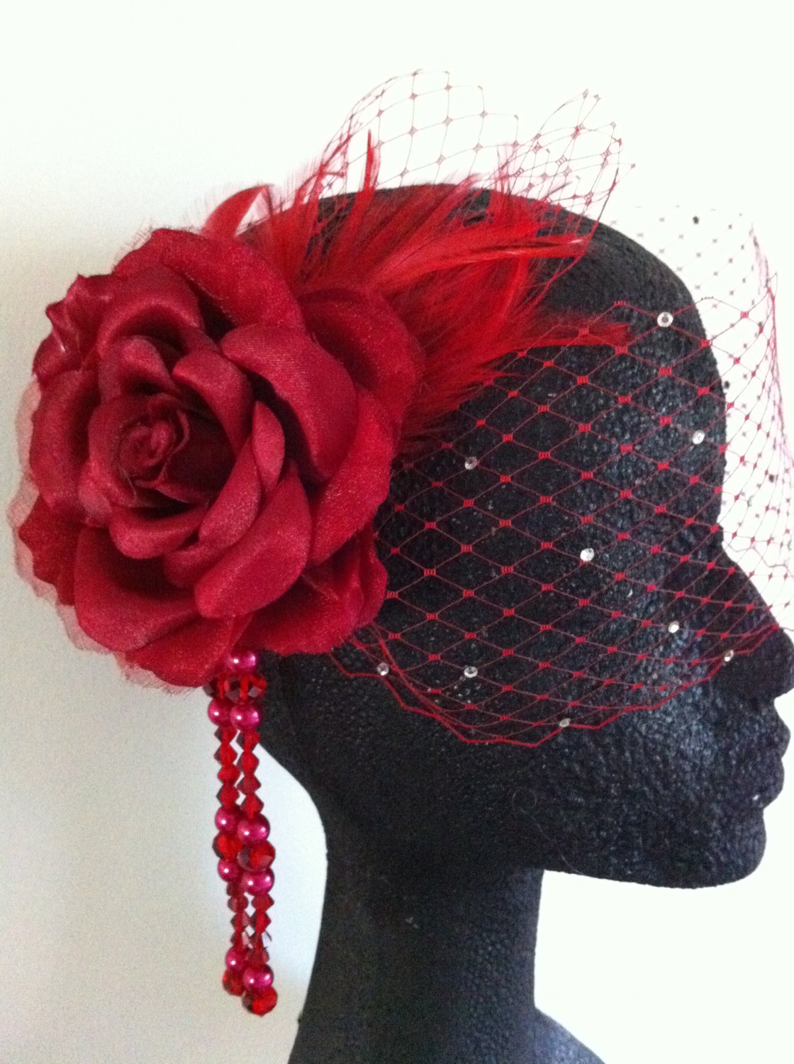 red birdcage veil