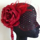 Elegant red birdcage veil,fascinator,headpiece, wedding