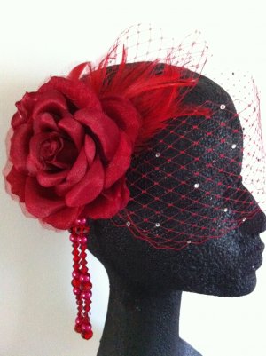 Red Birdcage Veil Fascinator Headpiece Wedding Elegant Red Birdcage Veil Fascinator Headpiece Wedding