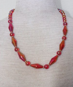 Unique Vintage Red Lucite Bead Necklace