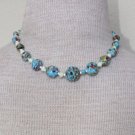 Unique Vintage Blue Tone Art Glass Necklace 1950s