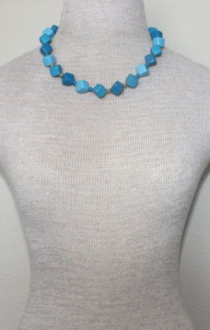 Unique Vintage Blue Tone Dice Necklace 1970s